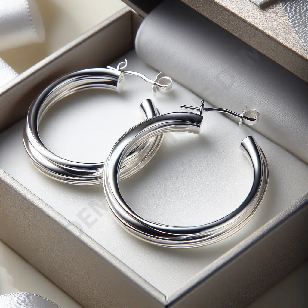 Silver Hoop Earrings Image 1++